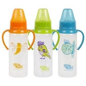 ПОМА БУТЫЛОЧКА 240МЛ. ПЛАСТ. МИКС СИЛИК. СОСКА С РУЧКАМИ /АРТ.3210/