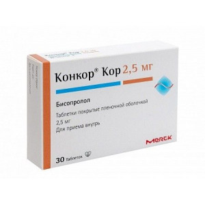 КОНКОР КОР 2,5МГ. №30 ТАБ. П/П/О /МЕРК/ КОНКОР КОР 2,5МГ. №30 ТАБ. П/П/О /МЕРК/