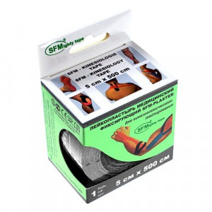 СФМ ПЛАСТЫРЬ ЛЕНТА КИНЕЗ. 5СМХ500СМ. ХЛОП.ОСНОВА ЧЕРН. №1 ДИСПЕНСЕР [SFM]