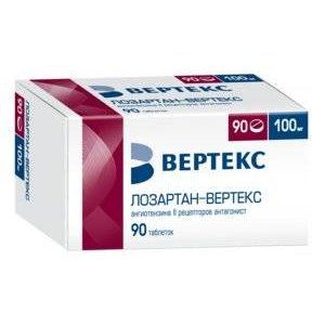 ЛОЗАРТАН-ВЕРТЕКС 100МГ. №90 ТАБ. П/П/О /ВЕРТЕКС/ ЛОЗАРТАН-ВЕРТЕКС 100МГ. №90 ТАБ. П/П/О /ВЕРТЕКС/