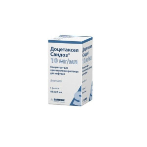 ДОЦЕТАКСЕЛ САНДОЗ 10МГ/МЛ. 8МЛ. №1 КОНЦ. Д/Р-РА Д/ИНФ. ФЛ. /САНДОЗ/ ДОЦЕТАКСЕЛ САНДОЗ 10МГ/МЛ. 8МЛ. №1 КОНЦ. Д/Р-РА Д/ИНФ. ФЛ. /САНДОЗ/