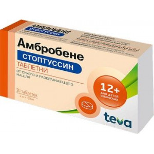 АМБРОБЕНЕ СТОПТУССИН 4МГ.+100МГ. №20 ТАБ. /ТЕВА/ АМБРОБЕНЕ СТОПТУССИН 4МГ.+100МГ. №20 ТАБ. /ТЕВА/