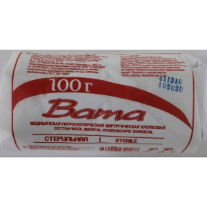 ВАТА МЕД. ХИРУРГ. СТЕР. ГИГРОСК. 100Г. /РУСВАТА/ ВАТА МЕД. ХИРУРГ. СТЕР. ГИГРОСК. 100Г. /РУСВАТА/
